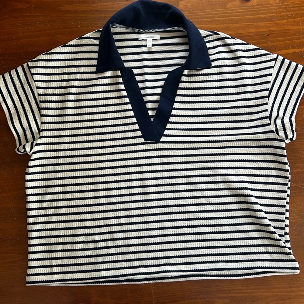 Maurice’s Cropped Court Polo Striped Tee - New Without Tag
